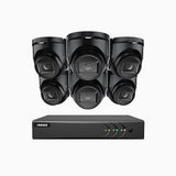 EL200 - Kit de surveillance filaire 1080p à 8 canaux avec 6 caméras, DVR intelligent avec détection humaine et véhicule, vision nocturne infrarouge de 66 pieds, signal de sortie 4-en-1, IP67