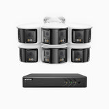 ACDK500 - Kit de surveillance filaire 3K à 8 canaux avec 6 caméras extérieures à double objectif, vue panoramique 180°, vision nocturne intelligente à double éclairage, Microphone Intégré, IP67 étanche