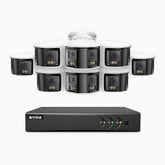 ACDK500 - Kit de surveillance filaire 3K à 8 canaux avec 8 caméras extérieures à double objectif, vue panoramique 180°, vision nocturne intelligente à double éclairage, Microphone Intégré, IP67 étanche