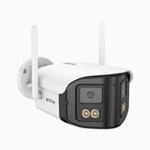 WCD400P - Caméra de sécurité extérieure sans fil 4MP à double objectif, angle 170°, WiFi bi-bande 2,4/5 GHz, vision nocturne en couleur, détection de mouvement, audio bidirectionnel, compatible avec Alexa