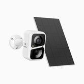 Custos - Caméra de sécurité extérieure 3MP WiFi Batterie à énergie solaire, batterie rechargeable 4400 mAh, sirène et alarme stroboscopique, audio bidirectionnel, cloud et max. Stockage local de 128 Go, fonctionne avec Alexa