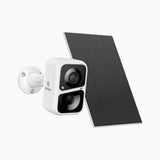 Custos - Caméra de sécurité extérieure 3MP WiFi Batterie à énergie solaire, batterie rechargeable 4400 mAh, sirène et alarme stroboscopique, audio bidirectionnel, cloud et max. Stockage local de 128 Go, fonctionne avec Alexa