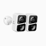 Custos - Lot de 2 Caméra de sécurité extérieure 3MP WiFi Batterie à énergie solaire, batterie rechargeable 4400 mAh, sirène et alarme stroboscopique, audio bidirectionnel, cloud et max. Stockage local de 128 Go, fonctionne avec Alexa
