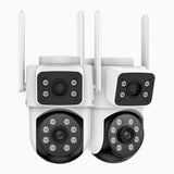 WCD220 - Lot de 2 Caméra de Surveillance WiFi Extérieure Double Objectif 4MP, 350° Pan & 90° Tilt, Détection Humaine, Vision Nocturne Double Éclairage, Sirène Active, Audio Bidirectionnel, Cloud & Carte MicroSD jusqu’à 128 Go, Compatible Alexa