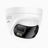 FCD800 - Caméra de sécurité extérieure PoE à double objectif 8MP UHD, vue panoramique à 180°, vision nocturne intelligente à double éclairage, audio bidirectionnel, sirène et alarme actives, détection humaine et de véhicules, IP67