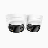 FCD800 - Lot de 2 Caméra de sécurité extérieure PoE à double objectif 8MP UHD, vue panoramique à 180°, vision nocturne intelligente à double éclairage, audio bidirectionnel, sirène et alarme actives, détection humaine et de véhicules, IP67