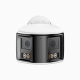 FCD800 - Caméra de sécurité extérieure PoE à double objectif 8MP UHD, vue panoramique à 180°, vision nocturne intelligente à double éclairage, audio bidirectionnel, sirène et alarme actives, détection humaine et de véhicules, IP67