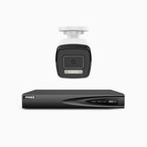 H500P - Kit de surveillance PoE 3K à 4 canaux avec 1 caméras, vision nocturne en couleur et infrarouge, résolution 3072*1728, ouverture f/1.6 (0.005 Lux), détection humaine et véhicule, microphone intégré, IP67