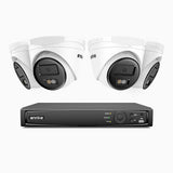 H500 - Kit de surveillance PoE 5MP à 4 canaux avec 4 caméras, Vision nocturne intelligente à double éclairage, 3072 × 1728 à 20 ips, détection intelligente des personnes et des véhicules, microphone intégré, IP67