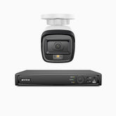 H500 - Kit de surveillance PoE 5MP à 4 canaux avec 1 caméra, Vision nocturne intelligente à double éclairage, 3072 × 1728 à 20 ips, détection intelligente des personnes et des véhicules, microphone intégré, IP67