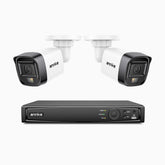 H500 - Kit de surveillance PoE 5MP à 4 canaux avec 2 caméras, Vision nocturne intelligente à double éclairage, 3072 × 1728 à 20 ips, détection intelligente des personnes et des véhicules, microphone intégré, IP67