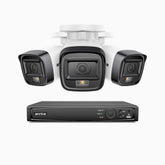 H500 - Kit de surveillance PoE 5MP à 4 canaux avec 3 caméras, Vision nocturne intelligente à double éclairage, 3072 × 1728 à 20 ips, détection intelligente des personnes et des véhicules, microphone intégré, IP67