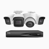 H800 - Kit de surveillance PoE 4K à 4 canaux avec 3 caméras bullet et 1 caméra tourelle, vision nocturne en couleur et infrarouge, Détection Personne-Véhicule, Microphone intégré, Champ de vision de 96°, RTSP et ONVIF pris en charge