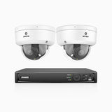 HZ804 - Kit de surveillance 4K à 4 canaux avec 2 PoE caméras, Zoom optique 4X, vision nocturne à deux lumières, détection de mouvement 2.0, Microphone intégré, sirène et alarme stroboscopique