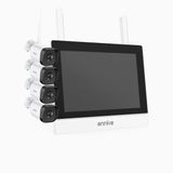 WTL500 - Kit vidéo surveillance sans fil 5MP avec écran 12", NVR 4 canaux et 4 caméras, vision nocturne EXIR, audio bidirectionnel, compatible Alexa, IP66