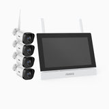 WTL300 - Kit caméra de surveillance sans fil 3MP avec moniteur 7", 4 canaux et 2 / 4 caméras, détection de mouvement, audio bidirectionnel, vision nocturne IR, compatible avec Alexa