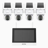 WTB400 - Kit de vidéosurveillance sans fil 4MP avec écran 12", NVR 4 canaux et 4 caméras solaires, détection de mouvement, audio bidirectionnel, batterie rechargeable 9000 mAh, rotation 270° et inclinaison 90°, compatible Alexa