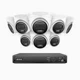 H500 - Kit de surveillance PoE 5MP à 16 canaux avec 8 caméras, Vision nocturne intelligente à double éclairage, 3072 × 1728 à 20 ips, détection intelligente des personnes et des véhicules, microphone intégré, IP67