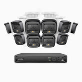 H500 - Kit de surveillance PoE 5MP à 16 canaux avec 10 caméras, Vision nocturne intelligente à double éclairage, 3072 × 1728 à 20 ips, détection intelligente des personnes et des véhicules, microphone intégré, IP67