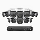 H500 - Kit de surveillance PoE 5MP à 16 canaux avec 12 caméras, Vision nocturne intelligente à double éclairage, 3072 × 1728 à 20 ips, détection intelligente des personnes et des véhicules, microphone intégré, IP67