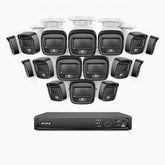 H500 - Kit de surveillance PoE 5MP à 16 canaux avec 16 caméras, Vision nocturne intelligente à double éclairage, 3072 × 1728 à 20 ips, détection intelligente des personnes et des véhicules, microphone intégré, IP67