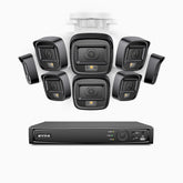 H500 - Kit de surveillance PoE 5MP à 16 canaux avec 8 caméras, Vision nocturne intelligente à double éclairage, 3072 × 1728 à 20 ips, détection intelligente des personnes et des véhicules, microphone intégré, IP67