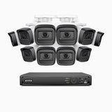 H300 - Kit de surveillance PoE 3MP à 16 canaux avec 10 caméras, vision nocturne EXIR 2.0, détection de mouvement, H.265+, étanchéité IP67