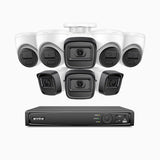 H300 - Kit de surveillance PoE 3MP à 16 canaux avec 4 caméra bullet et 4 caméras tourelle, vision nocturne EXIR 2.0, détection de mouvement, H.265+, étanchéité IP67