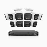 H800 - Kit de surveillance PoE 4K à 16 canaux avec 10 caméras, vision nocturne en couleur et infrarouge, Détection Personne-Véhicule, Microphone intégré, Champ de vision de 96°, RTSP et ONVIF pris en charge