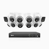 H800 - Kit de surveillance PoE 4K à 16 canaux avec 2 caméras bullet et 10 caméras tourelle, vision nocturne en couleur et infrarouge, Détection Personne-Véhicule, Microphone intégré, Champ de vision de 96°, RTSP et ONVIF pris en charge