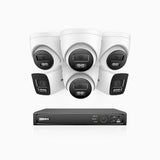H800 - Kit de surveillance PoE 4K à 16 canaux avec 2 caméras bullet et 4 caméras tourelle, vision nocturne en couleur et infrarouge, Détection de personnes et de véhicules, Microphone intégré, Champ de vision de 96°, RTSP et ONVIF pris en charge