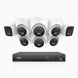 H800 - Kit de surveillance PoE 4K à 16 canaux avec 2 caméras bullet et 6 caméras tourelle, vision nocturne en couleur et infrarouge, Détection Personne-Véhicule, Microphone intégré, Champ de vision de 96°, RTSP et ONVIF pris en charge
