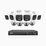 H800 - Kit de surveillance PoE 4K à 16 canaux avec 6 caméras bullet et 4 caméras dôme, Anti-vandale (IK10), vision nocturne en couleur et infrarouge, Détection Personne-Véhicule, Microphone intégré, Champ de vision de 96°, RTSP et ONVIF pris en charge