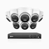 H1200 - Kit de surveillance PoE 4K 12MP à 16 canaux avec 8 caméras, vision nocturne couleur et IR, détection humaine et véhiculaire, H.265+, microphone intégré, stockage local maximal de 512 Go, IP67