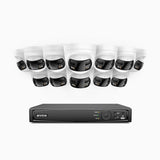 FDH800 - Kit de surveillance PoE 8MP à 16 canaux avec 12 caméras, double objectif, ultra grand angle 180°, vision nocturne intelligente à double éclairage, audio bidirectionnel, sirène et alarme actives, détection humaine et de véhicules, IP67