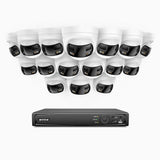 FDH800 - Kit de surveillance PoE 8MP à 16 canaux avec 16 caméras, double objectif, ultra grand angle 180°, vision nocturne intelligente à double éclairage, audio bidirectionnel, sirène et alarme actives, détection humaine et de véhicules, IP67