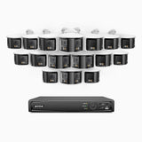 FDH800 - Kit de surveillance PoE 8MP à 16 canaux avec 16 caméras, double objectif, ultra grand angle 180°, vision nocturne intelligente à double éclairage, audio bidirectionnel, sirène et alarme actives, détection humaine et de véhicules, IP67