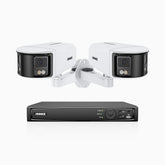 FDH600 - Kit de surveillance PoE 6MP à 8 canaux avec 2 caméras, double objectif, ultra grand angle 180°, super ouverture f/1.2, micro intégré, sirène et alarme actives, Détection Intelligente de Mouvement