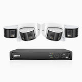 FDH600 - Kit de surveillance PoE 6MP à 8 canaux avec 2 caméras bullet et 2 caméras tourelle, double objectif, ultra grand angle 180°, super ouverture f/1.2, micro intégré, Détection Intelligente de Mouvement