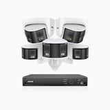 FDH600 - Kit de surveillance PoE 6MP à 8 canaux avec 3 caméras bullet et 2 caméras tourelle, double objectif, ultra grand angle 180°, super ouverture f/1.2, micro intégré, Détection Intelligente de Mouvement