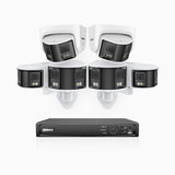 FDH600 - Kit de surveillance PoE 6MP à 8 canaux avec 4 caméras bullet et 2 caméras tourelle, double objectif, ultra grand angle 180°, super ouverture f/1.2, micro intégré, Détection Intelligente de Mouvement