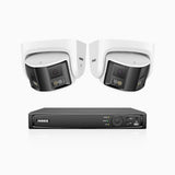 FDH600 - Kit de surveillance PoE 6MP à 8 canaux avec 2 caméras, double objectif, ultra grand angle 180°, super ouverture f/1.2, micro intégré, sirène et alarme actives, Détection Intelligente de Mouvement