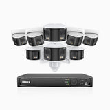 FDH600 - Kit de surveillance PoE 6MP à 8 canaux avec 4 caméras bullet et 4 caméras tourelle, double objectif, ultra grand angle 180°, super ouverture f/1.2, micro intégré, Détection Intelligente de Mouvement