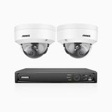 H1200 - Kit de surveillance PoE 4K 12MP à 8 canaux avec 2 caméras, vision nocturne couleur et IR, détection humaine et véhiculaire, H.265+, microphone intégré, stockage local maximal de 512 Go, IP67