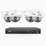 H1200 - Kit de surveillance PoE 4K 12MP à 8 canaux avec 4 caméras, vision nocturne couleur et IR, détection humaine et véhiculaire, H.265+, microphone intégré, stockage local maximal de 512 Go, IP67