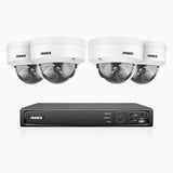 H1200 - Kit de surveillance PoE 4K 12MP à 8 canaux avec 4 caméras, vision nocturne couleur et IR, détection humaine et véhiculaire, H.265+, microphone intégré, stockage local maximal de 512 Go, IP67