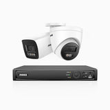 H1200 - Kit de surveillance PoE 4K 12MP à 8 canaux avec 1 caméras bullet et 1 caméra tourelle, vision nocturne couleur et IR, détection humaine et véhiculaire, H.265+, microphone intégré, stockage local maximal de 512 Go, IP67
