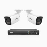 H1200 - Kit de surveillance PoE 4K 12MP à 8 canaux avec 2 caméras, vision nocturne couleur et IR, détection humaine et véhiculaire, H.265+, microphone intégré, stockage local maximal de 512 Go, IP67