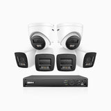 H800 - Kit de surveillance PoE 4K à 8 canaux avec 4 caméras bullet et 2 caméras tourelle, vision nocturne en couleur et infrarouge, Détection Personne-Véhicule, Microphone intégré, Champ de vision de 96°, RTSP et ONVIF pris en charge