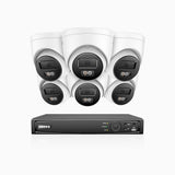 H1200 - Kit de surveillance PoE 4K 12MP à 8 canaux avec 6 caméras, vision nocturne couleur et IR, détection humaine et véhiculaire, H.265+, microphone intégré, stockage local maximal de 512 Go, IP67